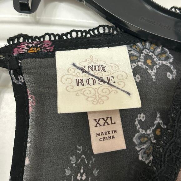 Knox Rose Sheer Black Velvet  Babydoll Balloon Sleeve Blouse Whimsigoth Boho XXL - Picture 10 of 12